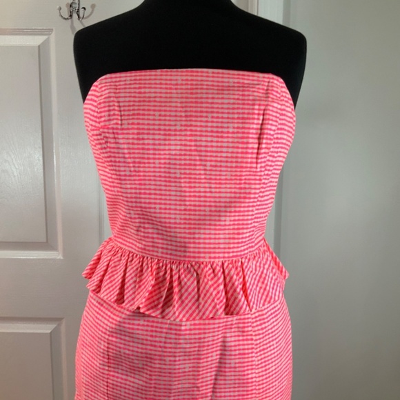 Lily Pulitzer Lowe Fiesta Pink Strapless Gingham Cotton Dress Size 4 - Picture 2 of 9